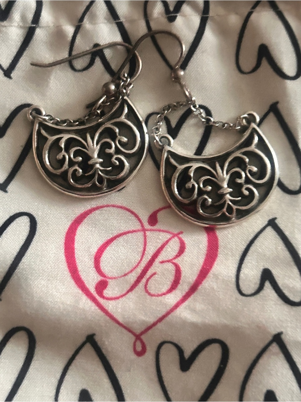 Brighton Deco Lace Silver French Wire Earrings Style #J13120 Scroll Dangle